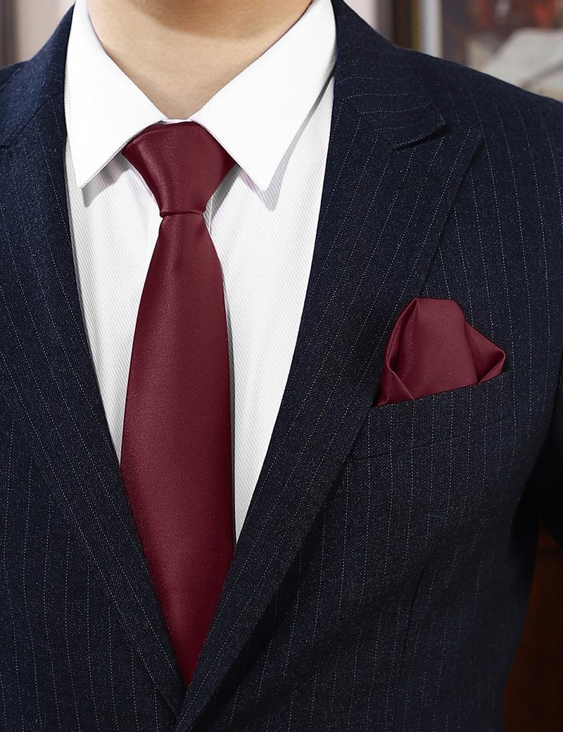 pensee Men's Tie Set Solid Pure Color 3.15" (8CM) Classic Formal Plain Necktie and Pocket Square Set For Men - Image 2